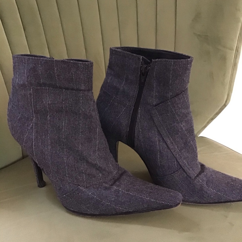 Grey Pinstriped Wool Booties